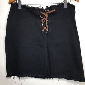 Original Threads Denim Jean Skirt Size 14 leather tie Fly Y2K Distressed